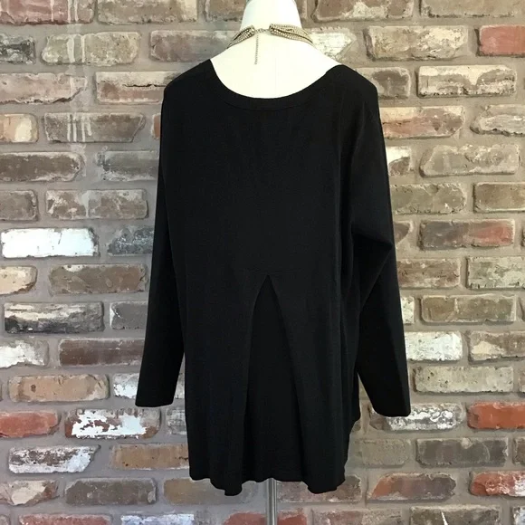 EILEEN FISHER Women's Black Silk Relaxed Long Sleeve Crew Neck Knit Sweater XL - Picture 3 of 5